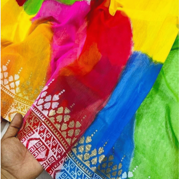 Front view of Afsanprint half silk saree with traditional print design