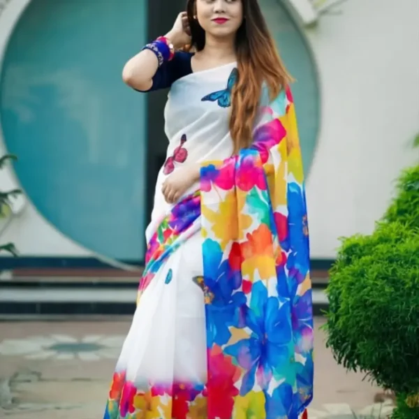 Premium Chandery Silk Saree with Digital Print and Blouse Piece – Soft Silk Saree by Tangail Sharee