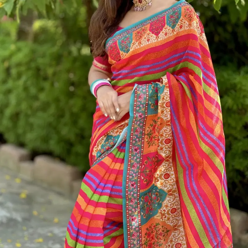 Premium Chandery Silk Saree with Digital Print – Elegant Soft Saree by Tangail Sharee