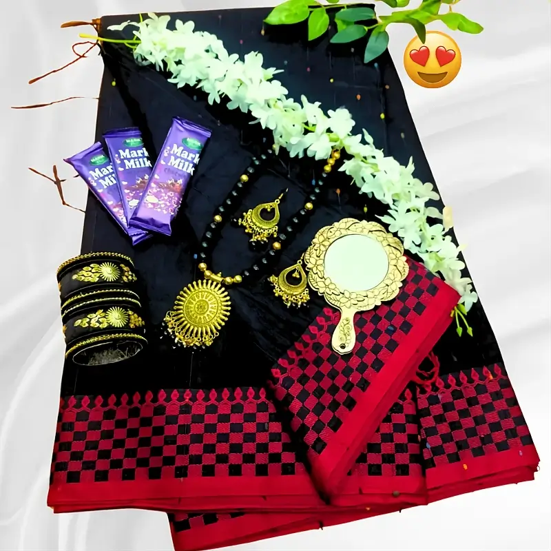 Black Half Silk Saree Combo Package – Premium Gift Set | Tangail Sharee