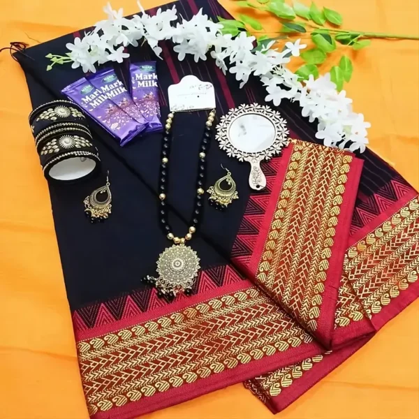 Black Halfsilk Saree Combo Gift Package | Tangail Sharee