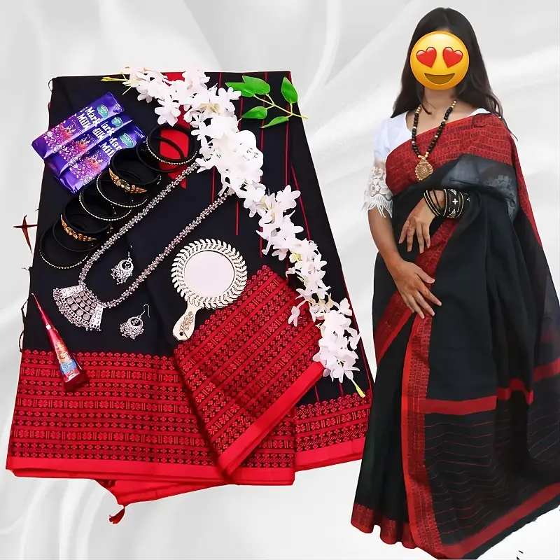 কালো হাফসিল্ক টাঙ্গাইল শাড়ির গিফট কম্বো প্যাকেজ – TS-92