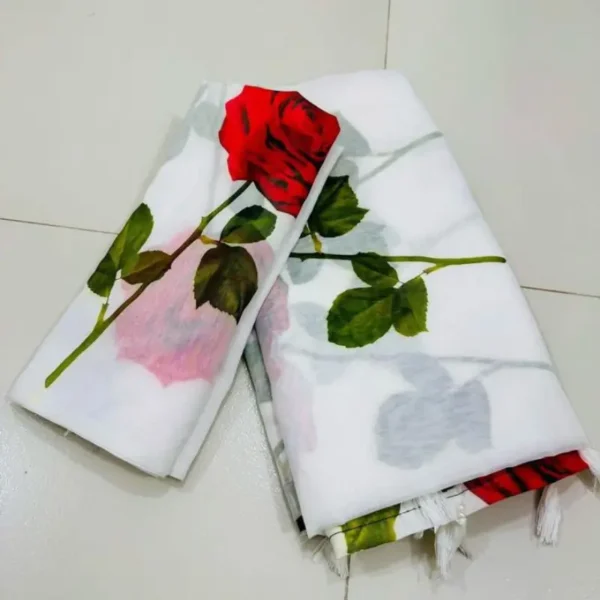 Priotoma half silk printed saree with free blouse piece